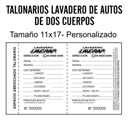 3000 Ticket Valet Lavadero Ropa Personalizados Numerados