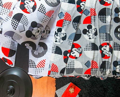 Edredom Dupla Face Solteiro Microfibra Disney Menino Menina Cor Mickey Pop Art Desenho Do Tecido Estampado