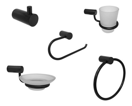 Kit 5 Accesorios Baño Black Velvet Peirano