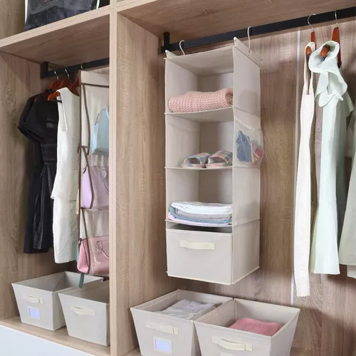 MAX Houser Organizador colgante de armario de 4 estantes, ahorro de  espacio, estantes colgantes de tela con 2 bolsillos laterales, plegable  (gris)
