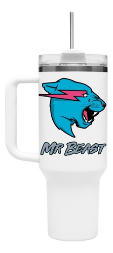 Termo Alto Mr Beast Youtuber Doble Pared Acero Inoxidable Blanco