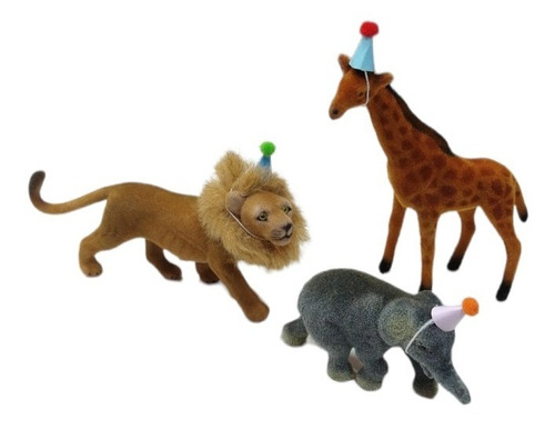 Pack X3 Animales De Felpa Con Bonete Selva Deco Tortas