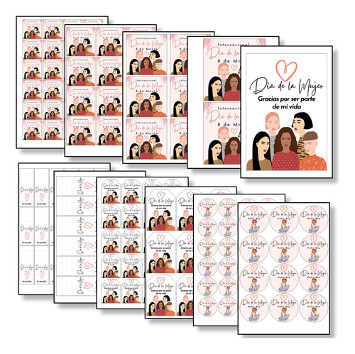 Kit 03 Color Imprimible Día Mujer Girl Tags Etiqueta Sticker