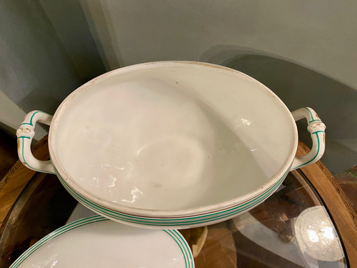 Sopera Guisera Grande Vajilla Antigua Blanco Y Verde Blanco (Usado)