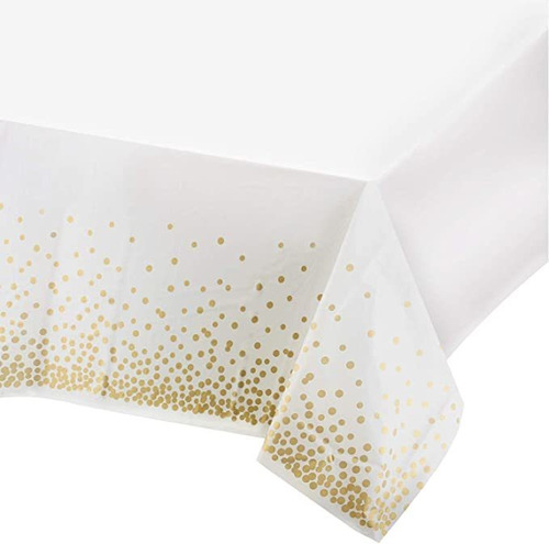 Starmar Mantel Blanco Y Oro Plástico Para Mesas Rectangular