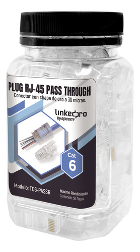 Bote Con 50 Plugs Pass Through Rj45 Cat6 Sin Blindaje