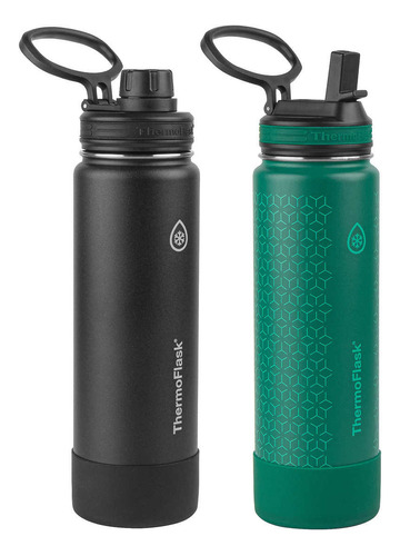 Termo Botella Ac Inox 710ml Thermoflask Negro Verde 2 Pzas Color Negro - verde