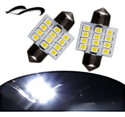 2pcs Festón Blanco Fresco 31mm Smd 12 Led Coche Cúpula Inter