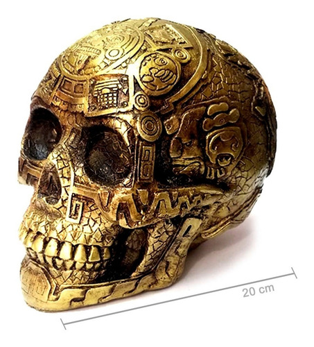Cráneo Decorativo Dorado Hecho En Mexico Azteca