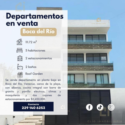 Departamentos  En Venta En Veracruz, Boca Del Río De 3 Recamaras  Con Alberca A 2 Cuadras De La Playa