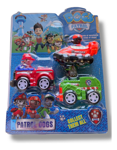 Paw Patrol Autos Marshall Chase Skye Rubble Pack X3 Fricción Pack 1 Marshall Camión Rojo Zuma Lancha Y Rocky Camión Verde
