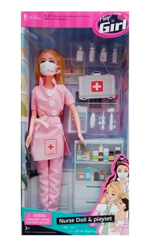 Muñeca 29 Cm Enfermera Doctora Con Barbijo Pediatra