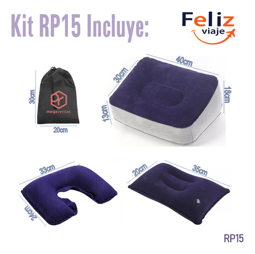 Cojín Inflable Kit Viajes Avión Bus Tren Pies Cuello Espalda