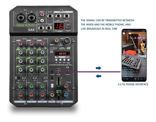 Imagen 6 de 10 de Consola Mixer 4 Ch Tonart Ga4 Interfaz Grabacion Usb 6 Cuo