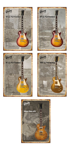 Pack 5 Carteles Metalicos 20x30  Guitarras Les Paul Gibson