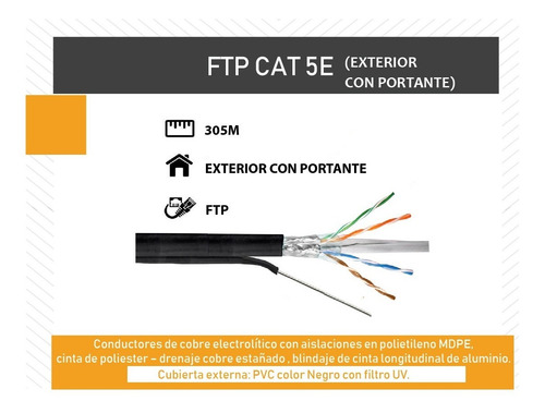 Imagen 2 de 4 de Bobina 305m Ftp Con Portante Inglobar Cat 5e Exterior 100%