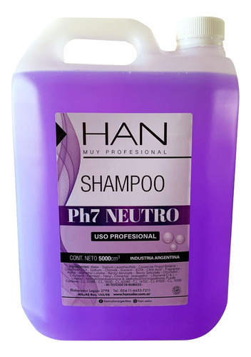 Shampoo Han Ph7 Neutro Cabellos Normales Uso Diario X 5 Lts
