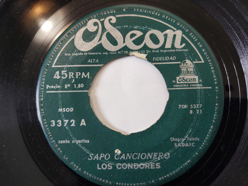 Vinilo Single De Los Cóndores Sapo Cancionero (d31