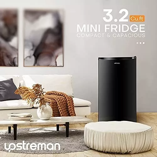 Upstreman Mini refrigerador de 3.2 pies cúbicos con congelador, puerta  individual, termostato ajustable, refrigerador para dormitorio, oficina