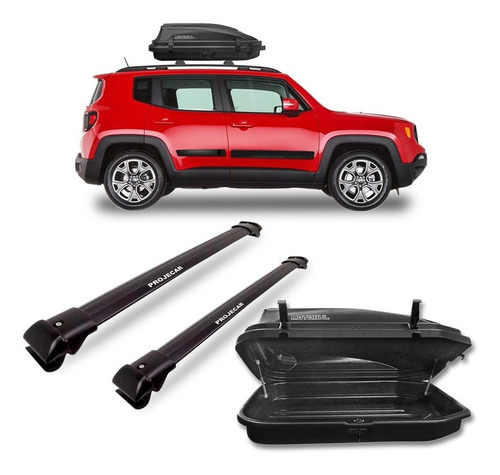 Kit Travessa Teto Jeep Renegade Preta + Baú 270 Litros