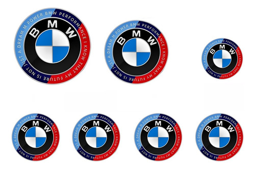 Kit 7 Emblemas Bmw Rines Volante Cofre Cajuela Aniversario