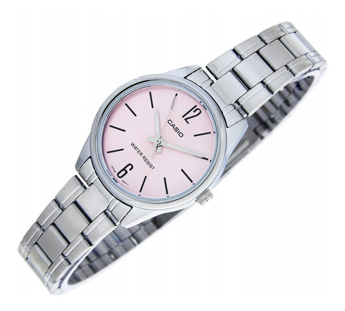 Reloj Casio Mujer Modelo Ltp-v005d-4budf /relojería Violeta Color De La Correa Plateado