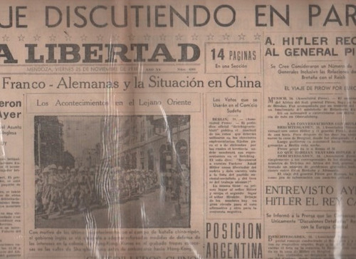Diario * La Libertad Mendoza * Año 1938 - 2 Guerra Mundial