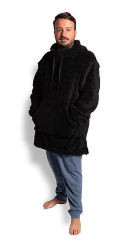 Imagen 2 de 8 de Buzo Pijama Hoodie Canguro Corderito Capucha Hombre Mujer