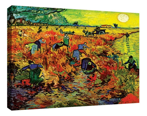 Cuadro Decorativo Canvas Coleccion Vincent Van Gogh 60x45 Color El Viñedo Armazón Natural