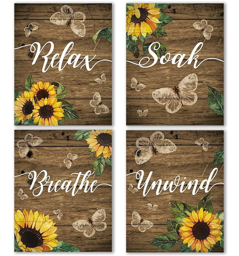 Relax Soak Unwind Breathe Sunflower Decor Art Prints, R...