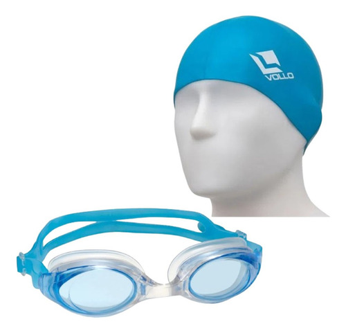 Kit De Natação Adulto Óculos Essential Azul + Touca Azul
