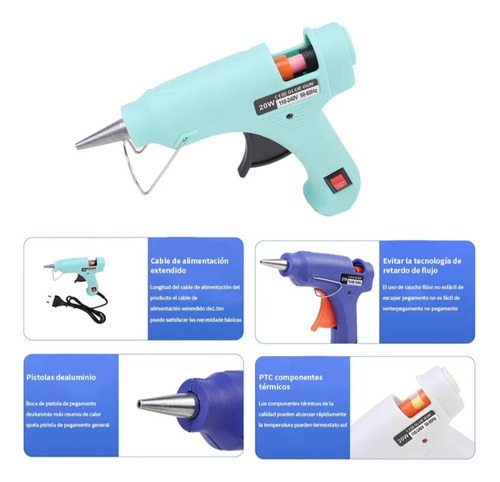 Creator Pistola De Silicona 20w Con Interruptor + 30 Barras Pegamento Caliente 7mm Mini Para Manualidades Diy Reparaciones Hogar Herramienta De Fusión Rápida Multicolor