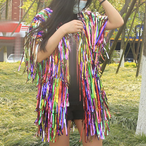 Chaqueta Con Borlas, Prenda De Vestir Manga Corta Oscura