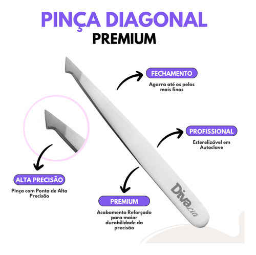 Pinça Diagonal Design De Sobrancelhas Autoclave