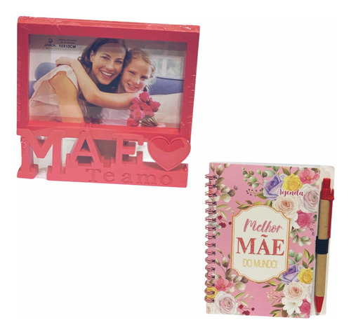Presente Dia Das Mães Ideal Porta Retrato E Bloco De Anotar Cor Rosa-escuro Mãe Te Amo