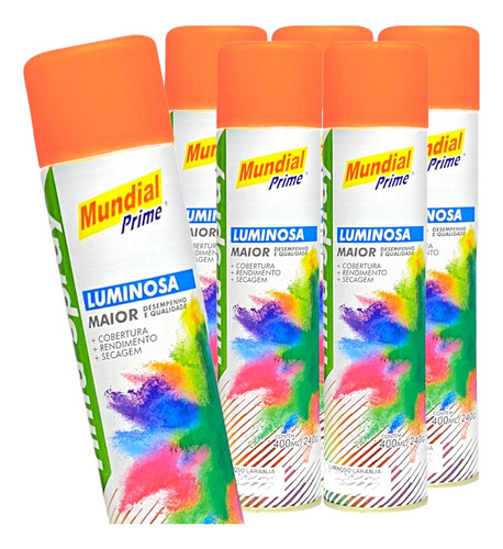 Tinta Spray Laranja Luminoso Uso Geral 400ml - 6 Unidades