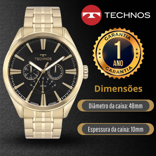 Relógio Technos Grandtech Masculino Dourado 10atm