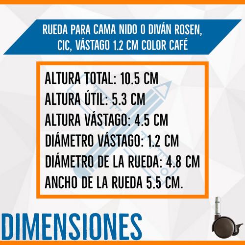 Imagen 2 de 6 de Pack 4 Ruedas De Cama Nido Rosen Cic - Vastago 1.2 Cm