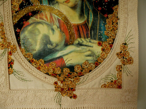 Imagem 10 de 10 de Arte Sacra Estampa Parede Bordado A Mão Nossa Senhora Jesus