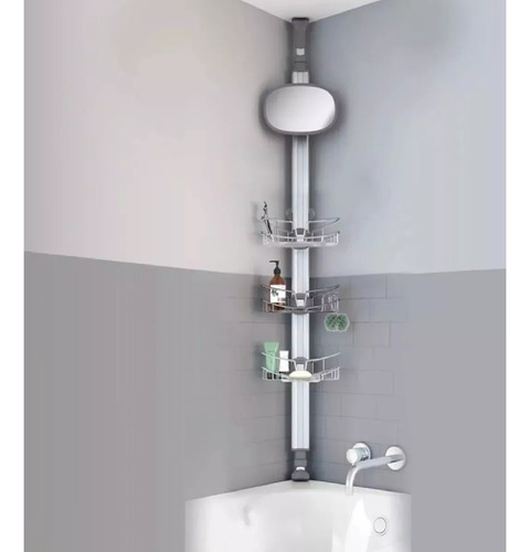 Estante De Ducha De Lujo Artika Ajustable De 1.5 A 2.54 Mts Plateado