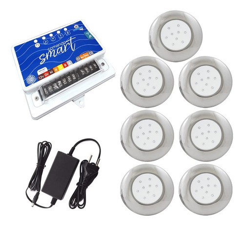 Kit 7 Led Piscina 9w Inox Rgb Colorido + Comando Wifi