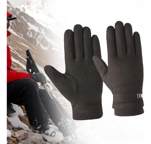 Guantes De Ante De Invierno Engrosados Con Dedos Negro