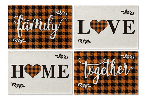 Orange Buffalo Plaid Love Home Family Together Mardi Gr...