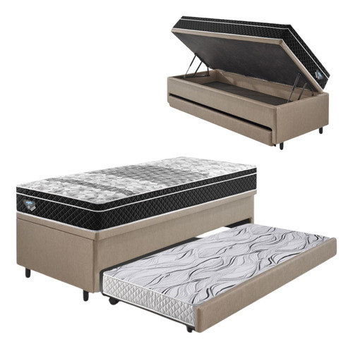 Bicama Box Baú + Colchão Gransleep Molas Courino Bege 88x188