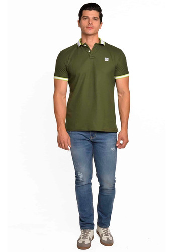 Imagen 3 de 5 de Playera Tipo Polo Clásica Verde Militar