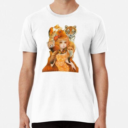 Remera Abstract Orange Girl With Animals Pop Art Algodon Pre