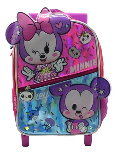 Mochila Escolar Mickey Mouse Y Minnie Infantil Con Carro Color Rojo Diseño de la tela Liso