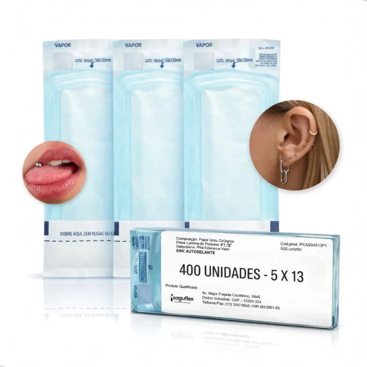 Envelope Para Esterilização Autosselante 5x13cm 400 Unidades Autoclave Brocas Piercing Joias Instrumentais Pequenos Manicure Podologia Odontologia Papel Grau Cirúrgico Indicador Qu