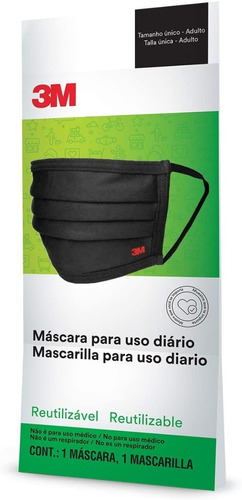Máscara Tecido Lavável Reutilizável 3m - Preta ( Kit 2 Pçs )