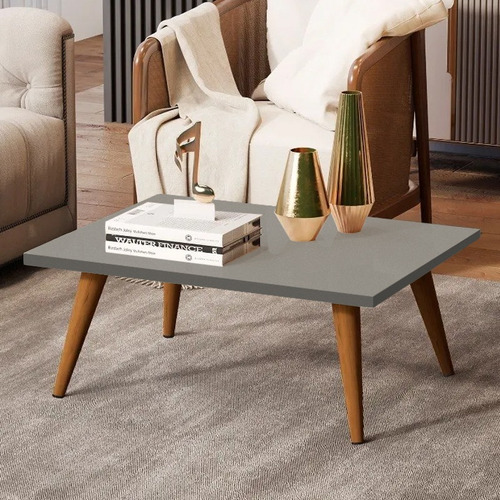 Mesa De Centro Retangular Sala Pé Palito Retrô 65x35 Cor Cinza